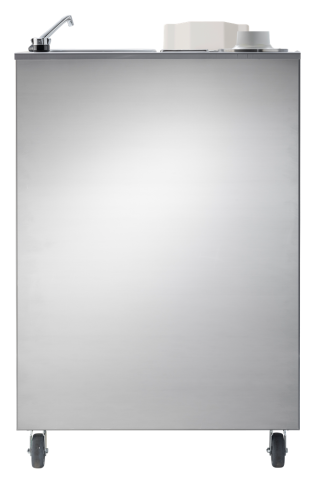 spachtelduschanlage, verschiedene portioniererarten geeignet, wasserhahn, handwaschbecken, cup dispenser, storage, stainless-steel housing, spritzschutzabdeckung, movable, spray protection, kanisterbetrieb, gelateria zubehoer, mobil einsetzbar, bewegbar