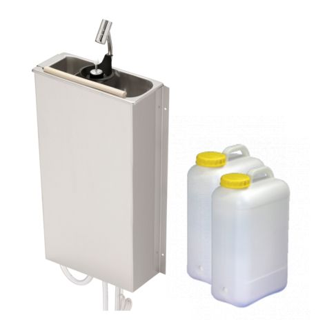 ready to plug in mobile dipper wash station, canisters, pump, power supply, scoop storage, tap-off section, portioniererdusche, siebteller, abtropfbügeleinsatz, auf traegerplatte montiert