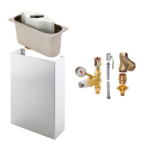 wallmount, spade cleaning kit, druckminderer, installation materials included, portionierer-aufbewahrung neben spritzschutzabdeckung, panzerschlauch, schlauchverschraubenungen, manometer, doppelnippel, schmutzfaenger, betriebsdruck ca. 2 bar